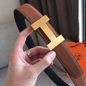 Hermes Quizz 32mm Reversible Belt In Brown Clemence Leather