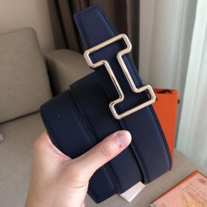 Hermes Tonight 38MM Reversible Belt In Navy/Black Epsom Leather