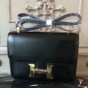 Hermes Black Constance MM 24cm Box Leather Bag