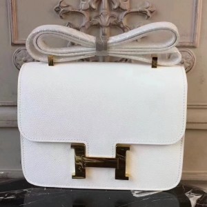 Hermes White Constance MM 24cm Epsom Leather Bag