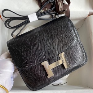 Hermes Constance 18 Handmade Bag In Black Lizard Leather