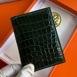 Hermes MC² Euclide Card Holder in Vert Fonce Shiny Alligator Leather 