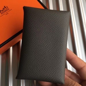 Hermes Vert Gris Epsom Calvi Card Holder