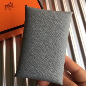 Hermes Blue Lin Epsom Calvi Card Holder