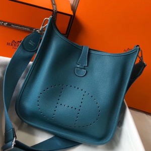 Hermes Evelyne III 29 Bag In Blue Jean Clemence Leather