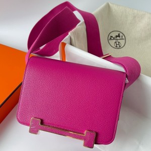 Hermes Geta Handmade Bag In Rose Purple Chevre Mysore Leather 