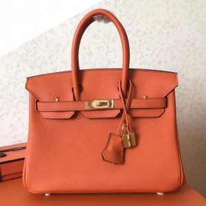Hermes Orange Birkin 25cm Clemence Handmade Bag