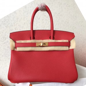 Hermes Red Birkin 25cm Clemence Handmade Bag
