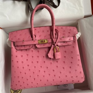 Hermes Birkin 25 Retourne Handmade Bag In Pink Ostrich Leather