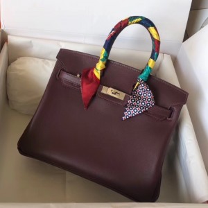 Hermes Burgundy Birkin 25cm Swift Handmade Bag