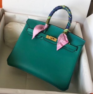 Hermes Malachite Birkin 25cm Swift Handmade Bag