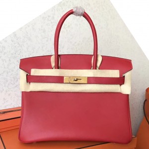 Hermes Red Birkin 30cm Swift Handmade Bag