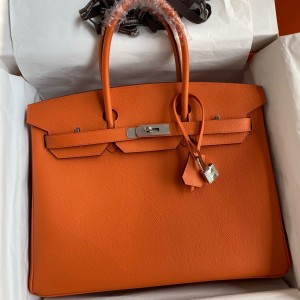 Hermes Birkin 35 Retourne Handmade Bag in Orange Epsom Calfskin