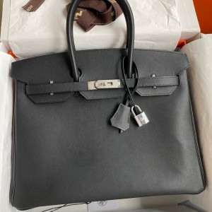 Hermes Birkin 35 Retourne Handmade Bag in Black Swift Leather 