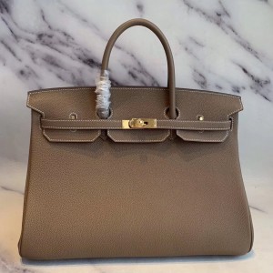 Hermes Taupe Clemence Birkin 40cm Handmade Bag