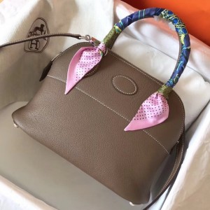 Hermes Taupe Clemence Bolide 27cm Handmade Bag