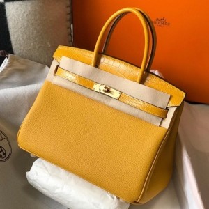 Hermes Birkin Bag 25cm Jaune Amber Touch Crocodile Limited Edition