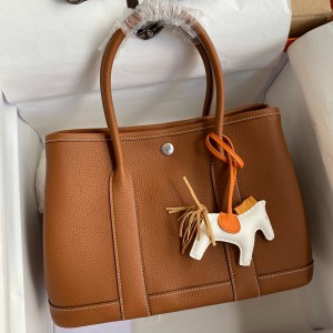 Hermes Garden Party 30 Handmade Bag in Gold Clemence Leather 