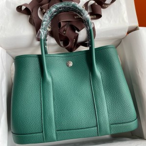 Hermes Garden Party 30 Handmade Bag in Malachite Clemence Leather