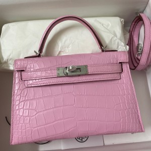 Replica Hermes Kelly Mini II Sellier Handmade Bag In Rose Scheherazade  Shiny Alligator Leather