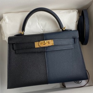 Hermes Kelly Mini II Sellier Tri-color Bag In Black/Blue Indigo/Red Calfskin