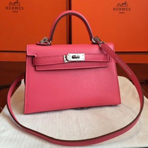 Hermes Rose Lipstick Chevre Kelly Mini II Handmade Bag