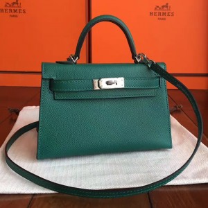 Hermes Malachite Epsom Kelly Mini II Handmade Bag