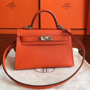 Hermes Orange Epsom Kelly Mini II Handmade Bag
