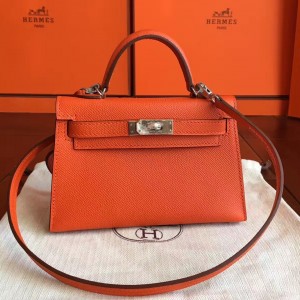 Hermes Orange Epsom Kelly Mini II Handmade Bag