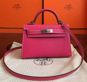 Hermes Rose Tyrien Epsom Kelly Mini II Handmade Bag