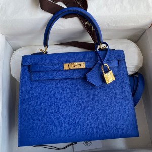 Hermes Epsom Kelly 25cm Sellier Handmade Blue France Bag