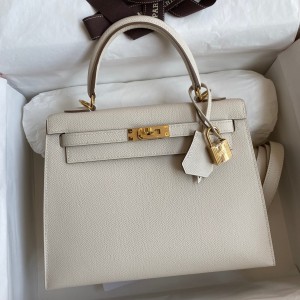 Hermes Epsom Kelly 25cm Sellier Handmade White Bag