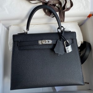Hermes Epsom Kelly 25cm Sellier Handmade Black Bag