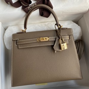 Hermes Epsom Kelly 25cm Sellier Handmade Taupe Bag