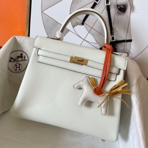 Replica Hermes Birkin 25 Retourne Handmade Bag In Craie Epsom Calfskin