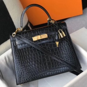 Hermes Kelly 28CM Matte Alligator 8L Beton Gold Hardware HandMade -  lushenticbags