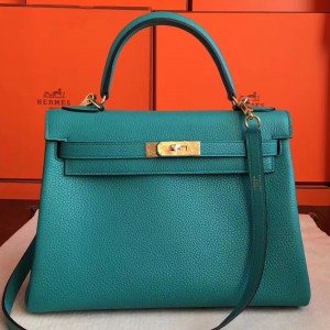 Hermes Blue Paon Clemence Kelly Retourne 32cm Handmade Bag