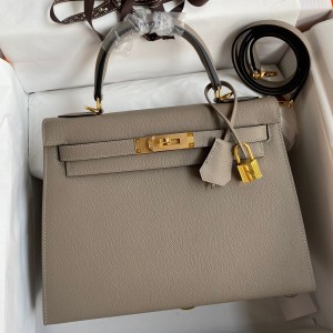 Hermes Kelly Sellier 32 Handmade Bag Gris Asphalt Black Epsom Calfskin