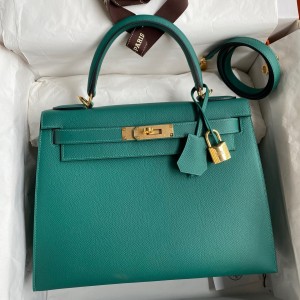 Hermes Kelly Sellier 32 Handmade Bag in Malachite Epsom Calfskin 