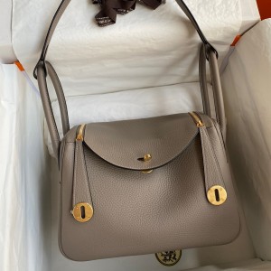 Hermes Lindy 26 Handmade Bag In Gris Asphalt Clemence Leather 