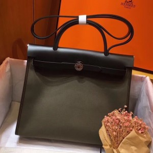 Hermes Herbag Zip 31cm Bag In Black And Canopee