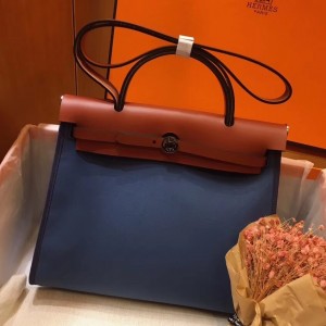 Replica Hermes Herbag Zip 31cm Bag In Brown And Orange