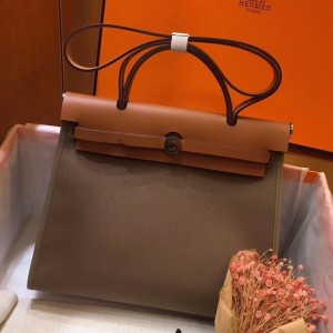 Hermes Herbag Zip 31cm Bag In Brown And Taupe