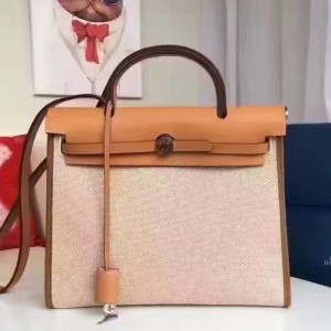 Hermes Herbag Zip PM 31cm Bag In Beige Canvas