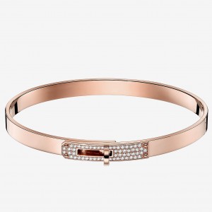 Hermes Rose Gold Small Kelly Bracelet With Diamonds