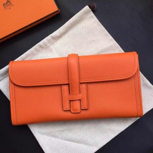 Hermes Jige Elan Clutch Epsom Leather In Orange