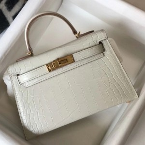 Buti Bag Mini Kelly White Croc Stamped, Luxury, Bags & Wallets on Carousell