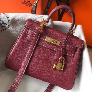 Hermes Mini Kelly 20cm Bag In Bordeaux Clemence Leather