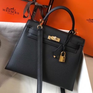 Hermes Kelly 25cm Sellier Bag In Black Epsom Leather