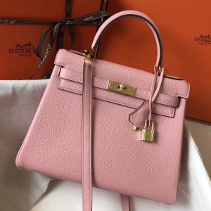 Hermes Pink Clemence Kelly 28cm Bag